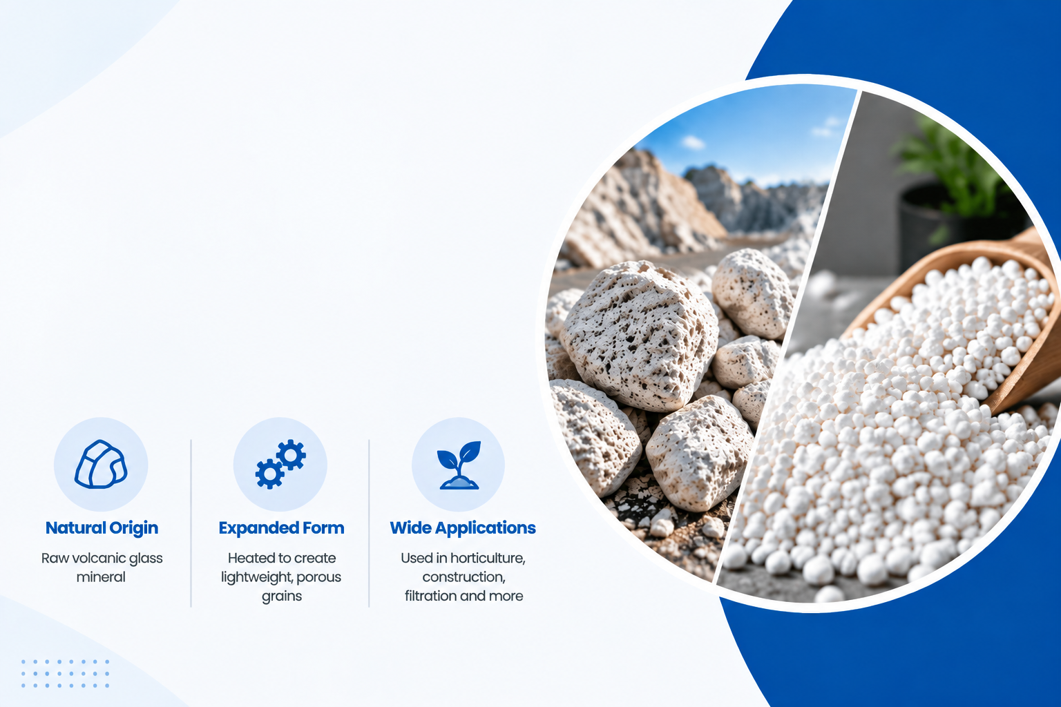 Natural perlite vs expanded perlite showing differences in texture, structure, and appearance
